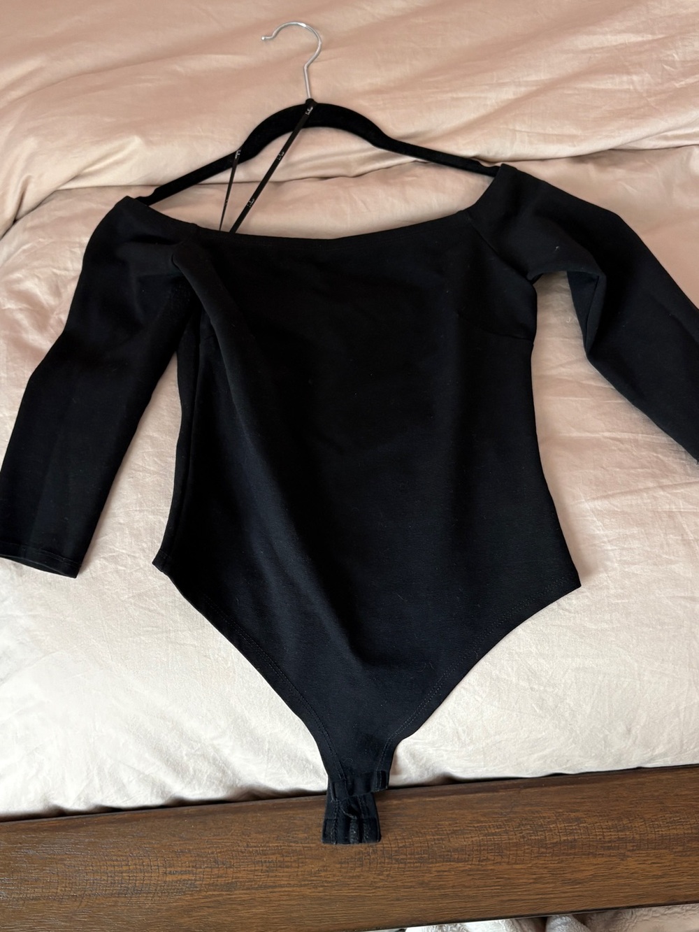 Lulu's Black Off-Shoulder 3/4 Sleeve One-Piece Bodysuit